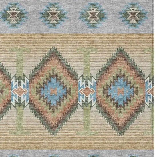Copper And Silver Southwestern Washable Indoor Outdoor Area Rug Photo 2