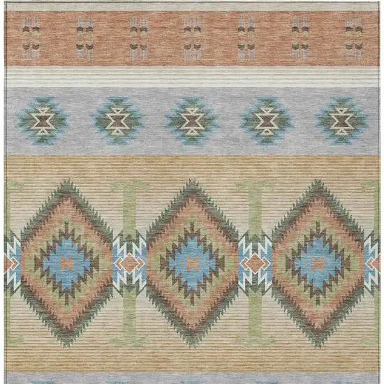 Copper And Silver Southwestern Washable Indoor Outdoor Area Rug Photo 3