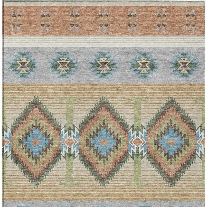 Copper And Silver Southwestern Washable Indoor Outdoor Area Rug Photo 3