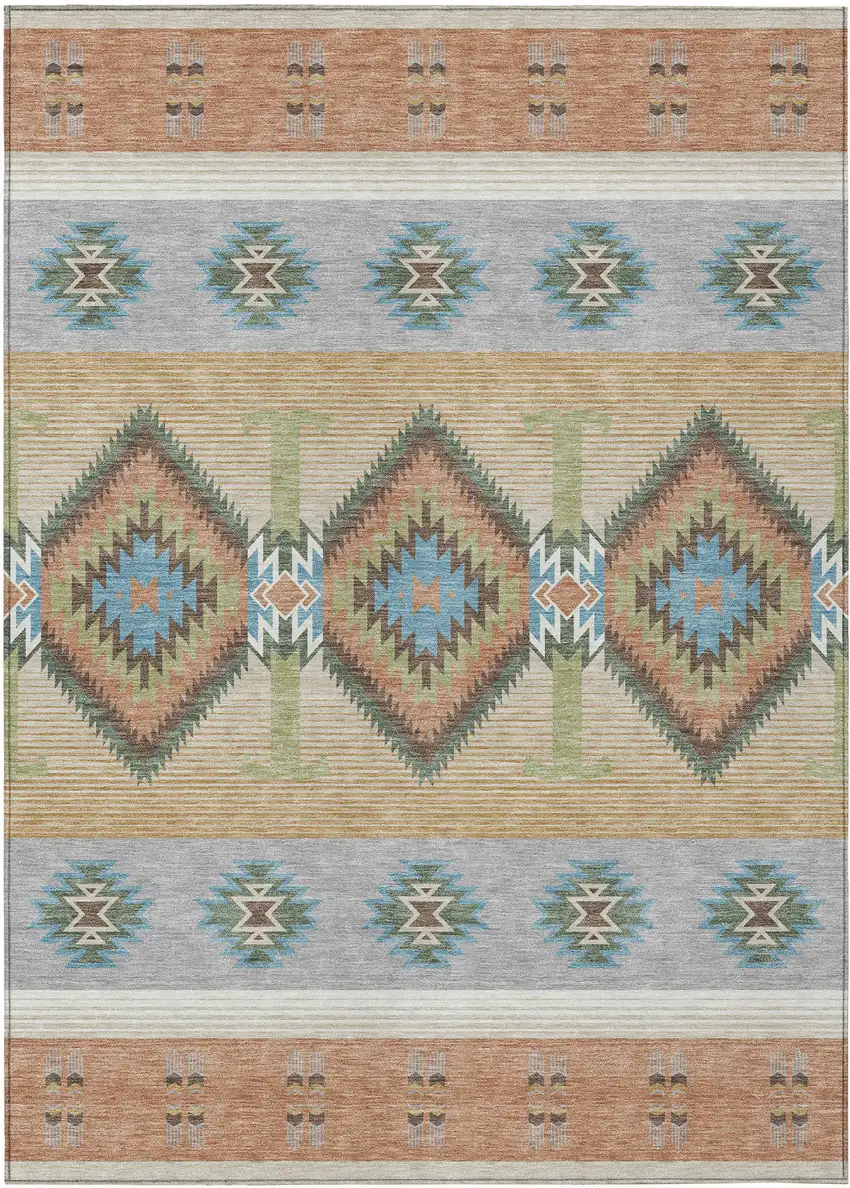 Copper And Silver Southwestern Washable Indoor Outdoor Area Rug Photo 1