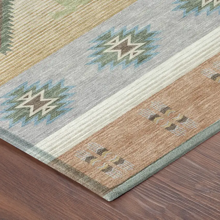 Copper And Silver Southwestern Washable Indoor Outdoor Area Rug Photo 8