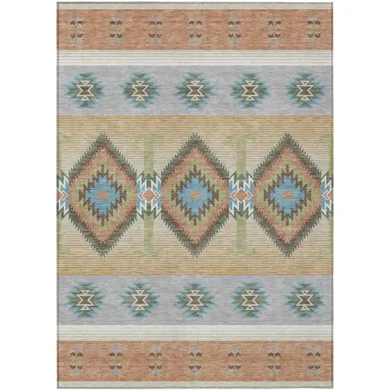 Copper And Silver Southwestern Washable Indoor Outdoor Area Rug Photo 1