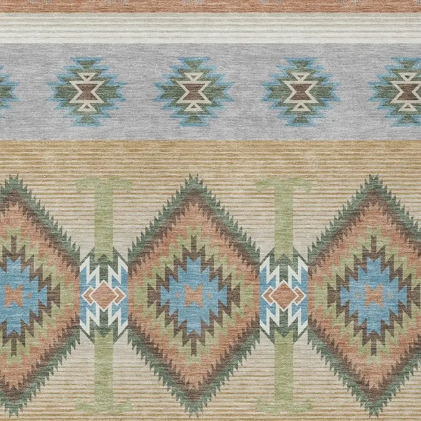 Copper And Silver Southwestern Washable Indoor Outdoor Area Rug Photo 2