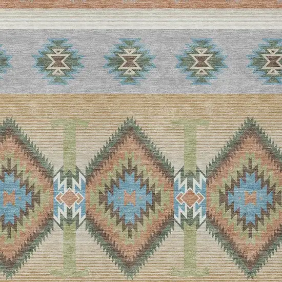 Copper And Silver Southwestern Washable Indoor Outdoor Area Rug Photo 2