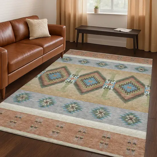 Copper And Silver Southwestern Washable Indoor Outdoor Area Rug Photo 5
