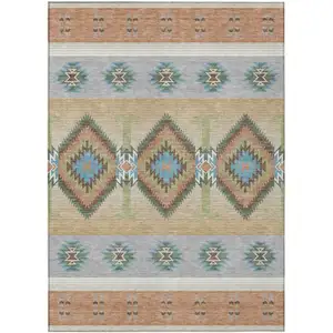 Photo of Copper And Silver Southwestern Washable Indoor Outdoor Area Rug