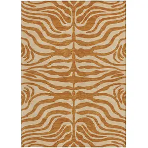 Photo of Copper And Tan Animal Print Washable Indoor Outdoor Area Rug