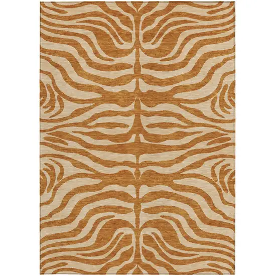 Copper And Tan Animal Print Washable Indoor Outdoor Area Rug Photo 6