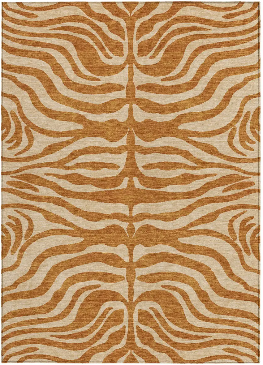 Copper And Tan Animal Print Washable Indoor Outdoor Area Rug Photo 6