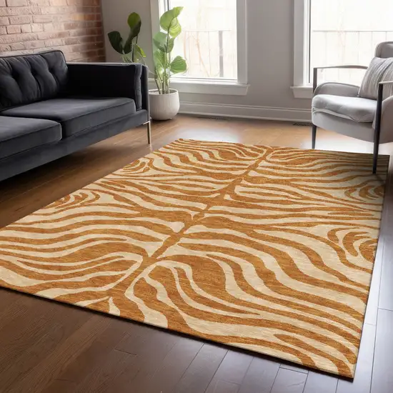 Copper And Tan Animal Print Washable Indoor Outdoor Area Rug Photo 8