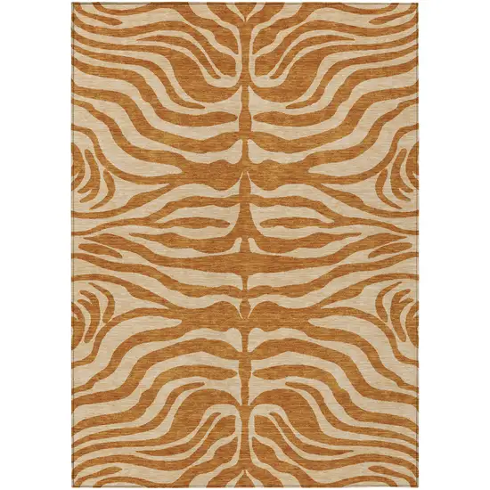 Copper And Tan Animal Print Washable Indoor Outdoor Area Rug Photo 2