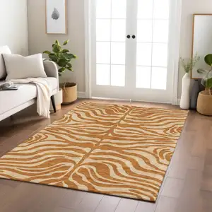 Photo of Copper And Tan Animal Print Washable Indoor Outdoor Area Rug