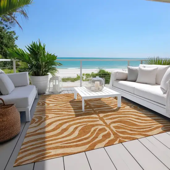 Copper And Tan Animal Print Washable Indoor Outdoor Area Rug Photo 9