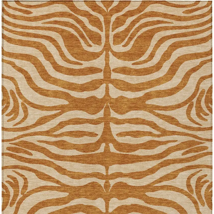 Copper And Tan Animal Print Washable Indoor Outdoor Area Rug Photo 6