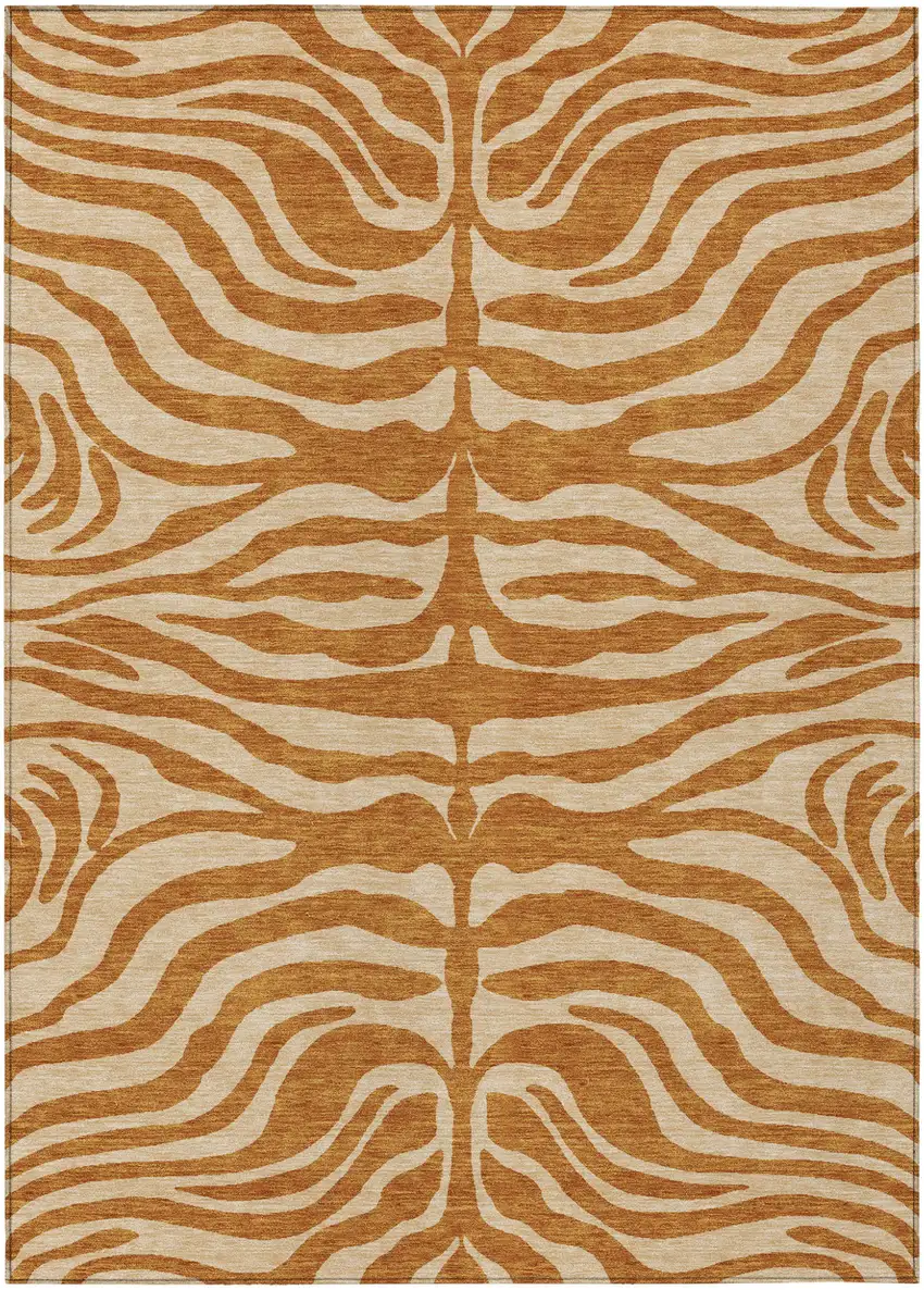 Copper And Tan Animal Print Washable Indoor Outdoor Area Rug Photo 2