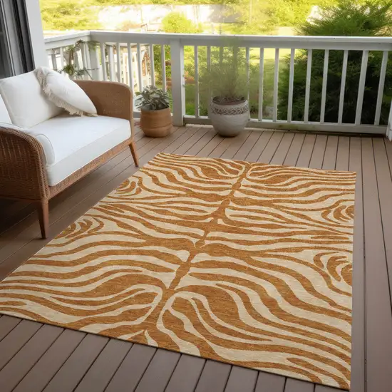 Copper And Tan Animal Print Washable Indoor Outdoor Area Rug Photo 7