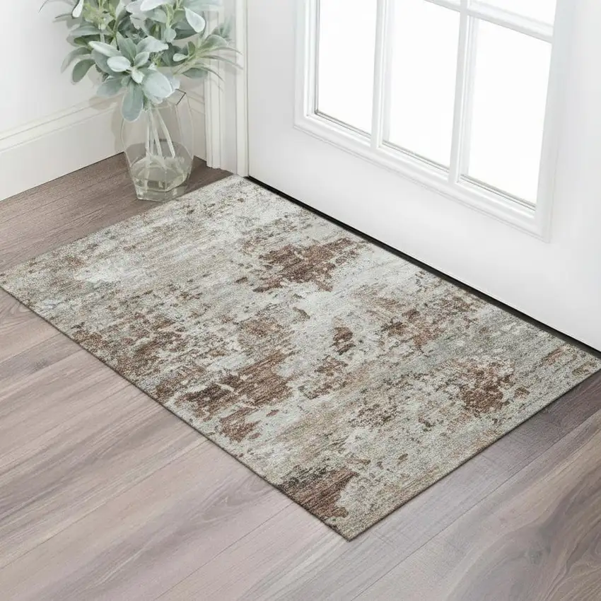 Copper And Taupe Abstract Washable Area Rug With UV Protection Photo 2