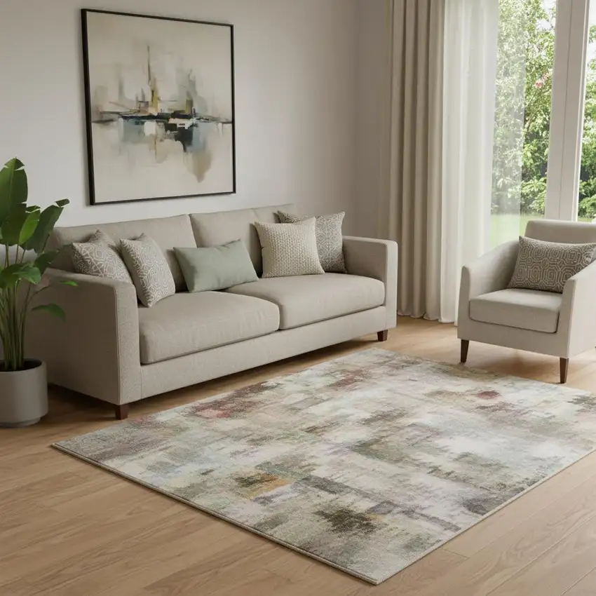 Copper And Taupe Abstract Washable Area Rug With UV Protection Photo 2