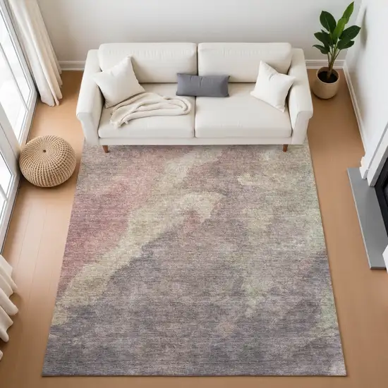 Copper And Taupe Abstract Washable Area Rug With UV Protection Photo 5