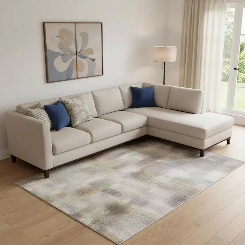 Copper And Taupe Abstract Washable Area Rug With UV Protection Photo 2