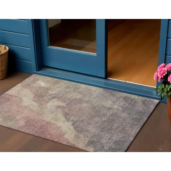 Copper And Taupe Abstract Washable Indoor Outdoor Area Rug Photo 2