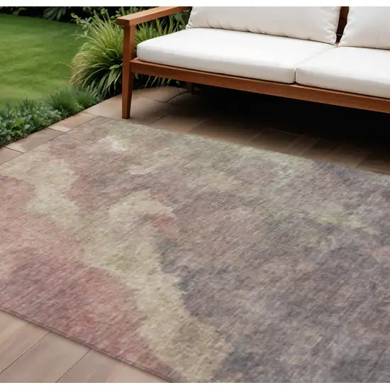 Copper And Taupe Abstract Washable Indoor Outdoor Area Rug Photo 2