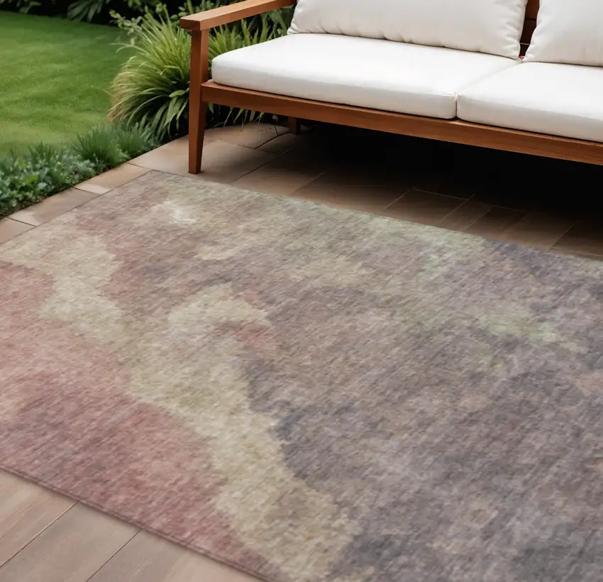Copper And Taupe Abstract Washable Indoor Outdoor Area Rug Photo 2