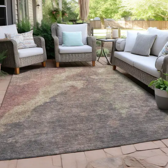 Copper And Taupe Abstract Washable Indoor Outdoor Area Rug Photo 4