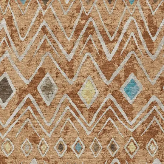 Copper And Taupe Geometric Washable Indoor Outdoor Area Rug Photo 3