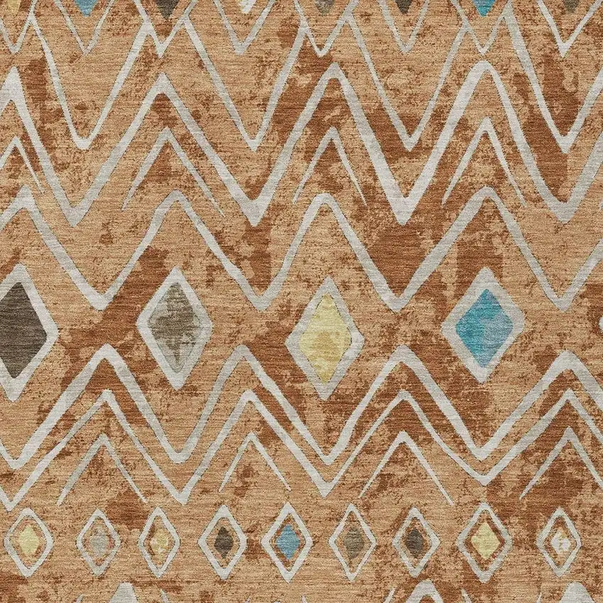 Copper And Taupe Geometric Washable Indoor Outdoor Area Rug Photo 3