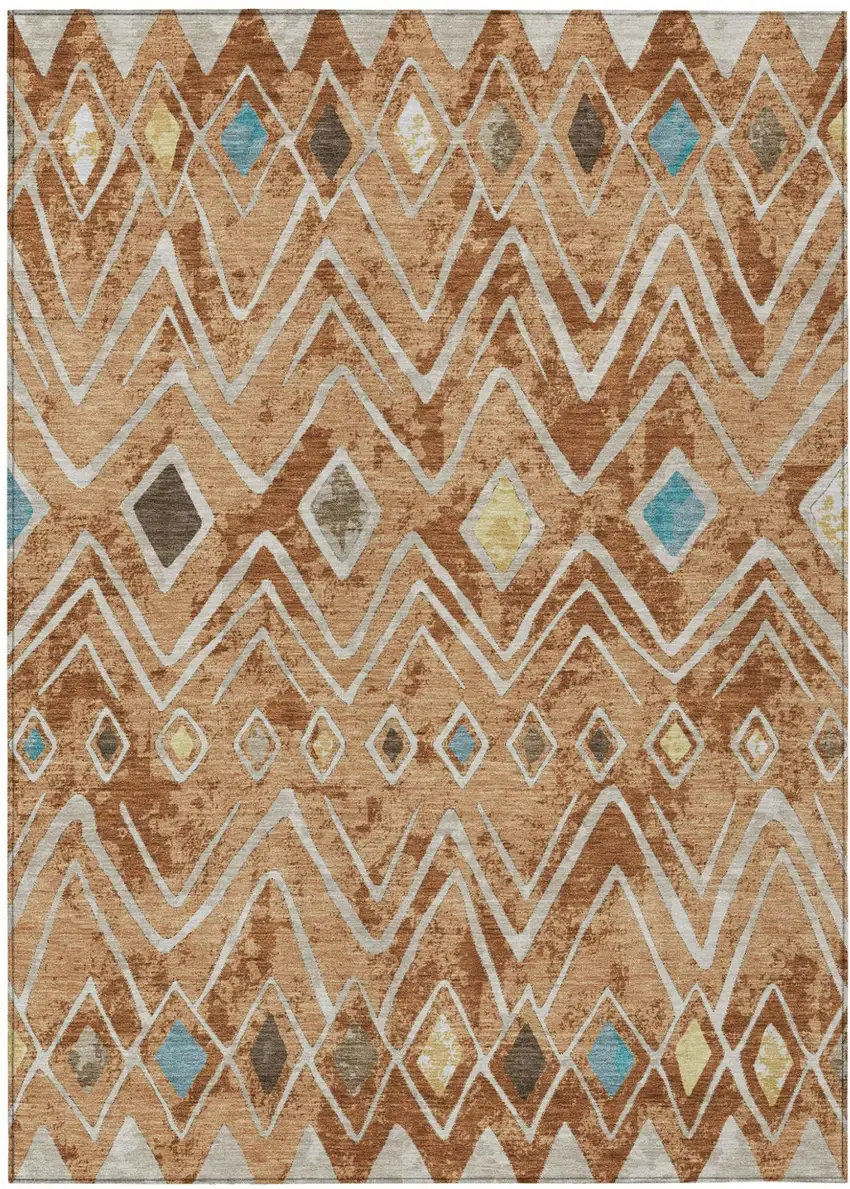 Copper And Taupe Geometric Washable Indoor Outdoor Area Rug Photo 2