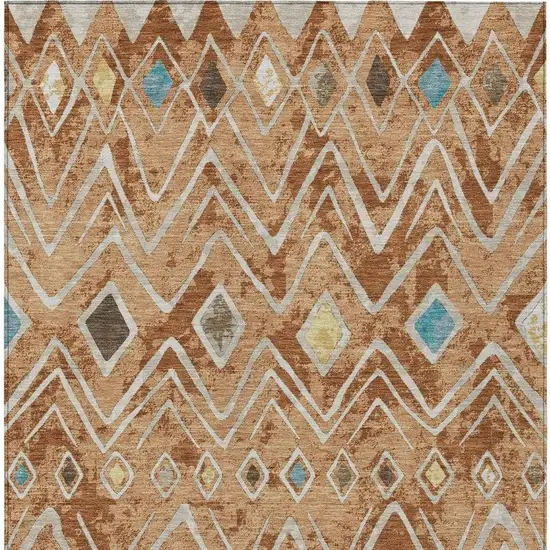 Copper And Taupe Geometric Washable Indoor Outdoor Area Rug Photo 4
