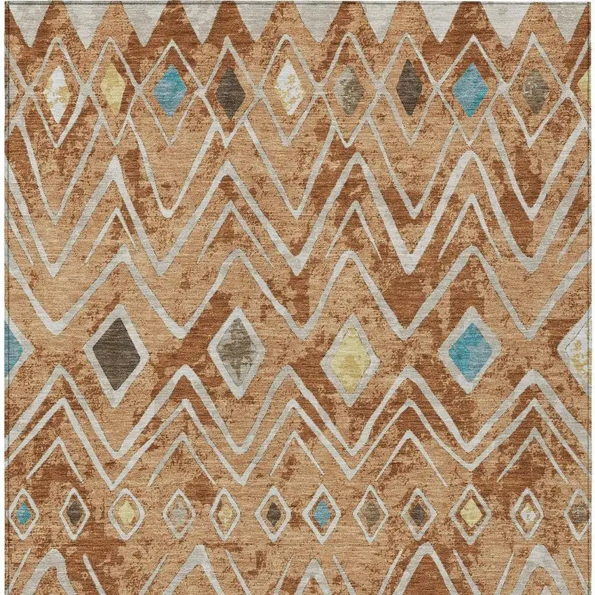 Copper And Taupe Geometric Washable Indoor Outdoor Area Rug Photo 4
