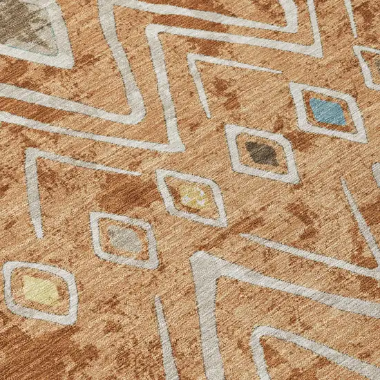 Copper And Taupe Geometric Washable Indoor Outdoor Area Rug Photo 6