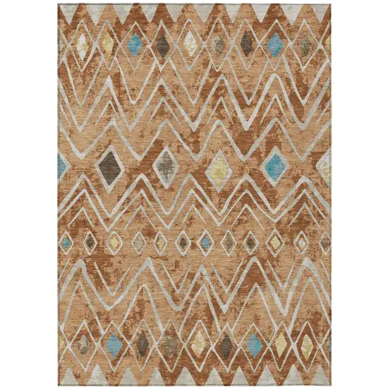 Copper And Taupe Geometric Washable Indoor Outdoor Area Rug Photo 2