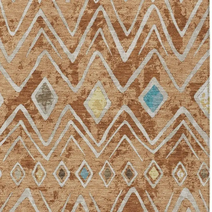 Copper And Taupe Geometric Washable Indoor Outdoor Area Rug Photo 3