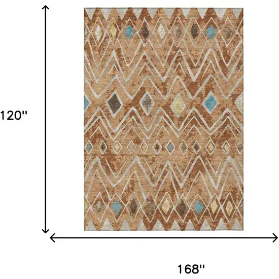 Copper And Taupe Geometric Washable Indoor Outdoor Area Rug Photo 7