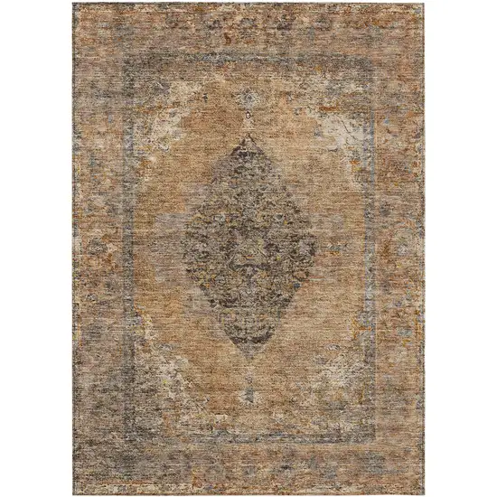 Copper And Taupe Medallion Washable Indoor Outdoor Area Rug Photo 1