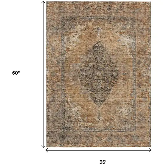 Copper And Taupe Medallion Washable Indoor Outdoor Area Rug Photo 8