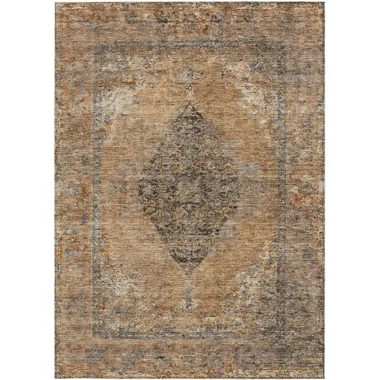 Copper And Taupe Medallion Washable Indoor Outdoor Area Rug Photo 4