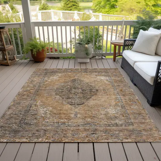 Copper And Taupe Medallion Washable Indoor Outdoor Area Rug Photo 9