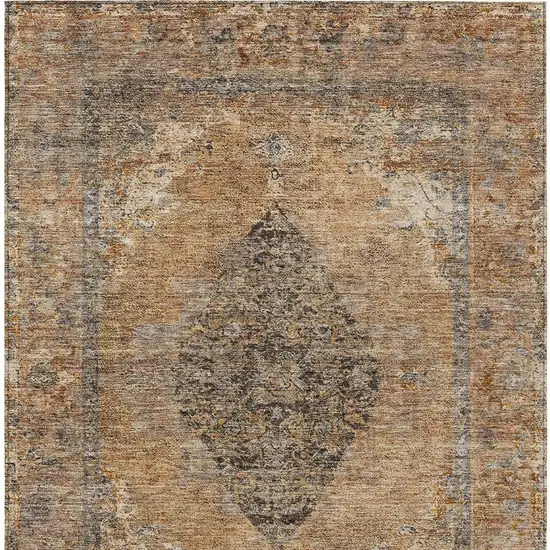 Copper And Taupe Medallion Washable Indoor Outdoor Area Rug Photo 4