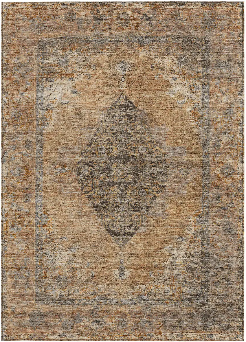 Copper And Taupe Medallion Washable Indoor Outdoor Area Rug Photo 3