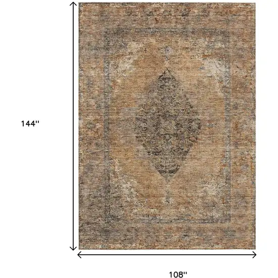 Copper And Taupe Medallion Washable Indoor Outdoor Area Rug Photo 9