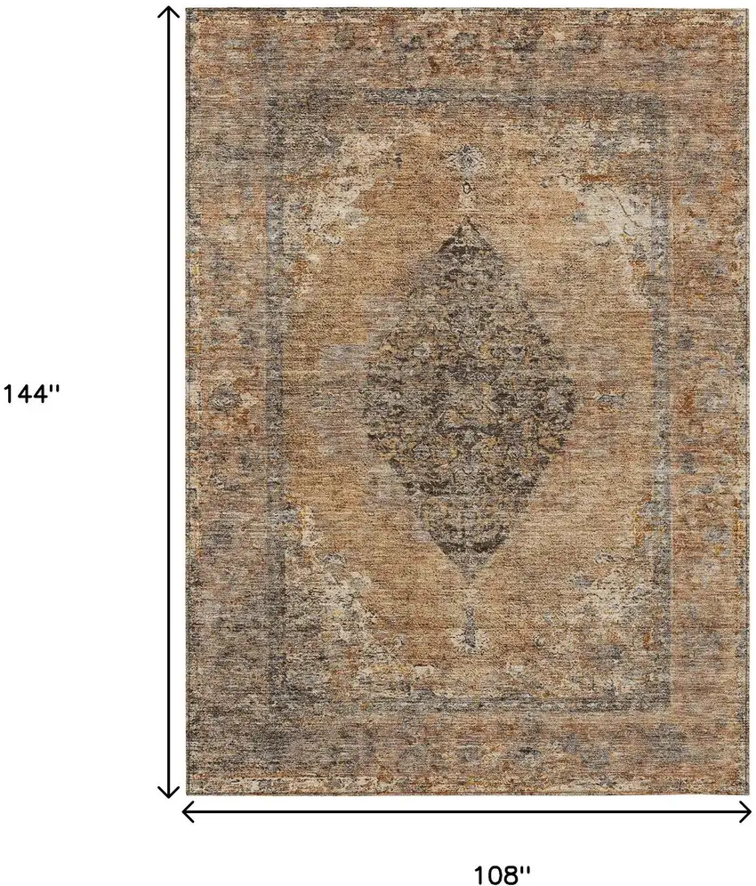 Copper And Taupe Medallion Washable Indoor Outdoor Area Rug Photo 9