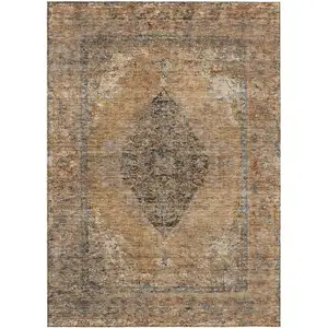Photo of Copper And Taupe Medallion Washable Indoor Outdoor Area Rug