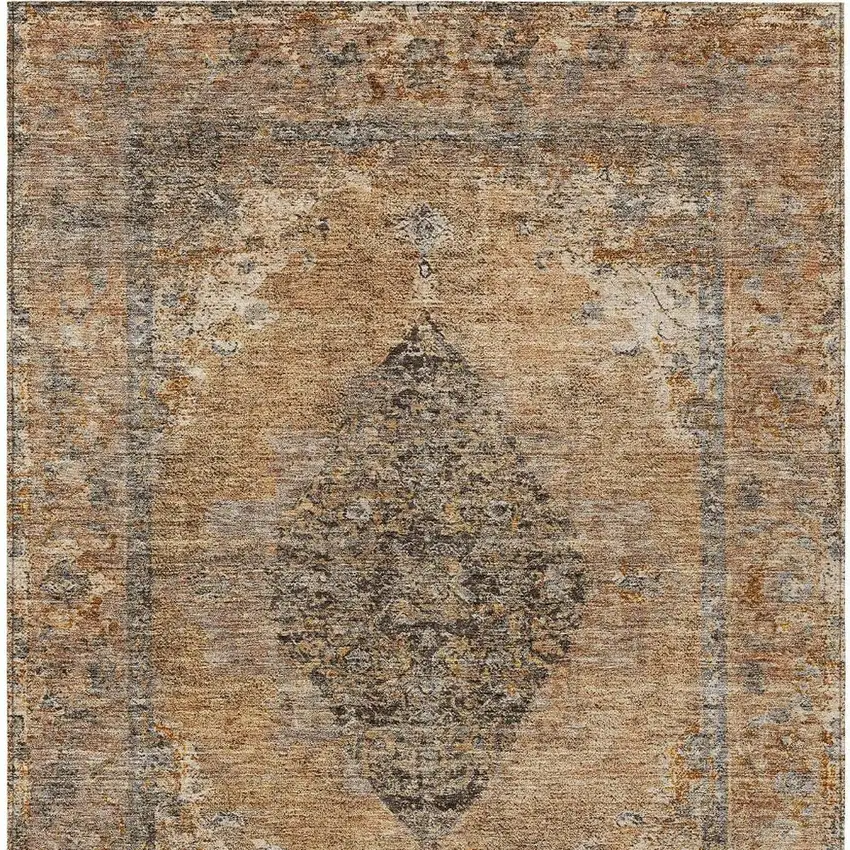 Copper And Taupe Medallion Washable Indoor Outdoor Area Rug Photo 4