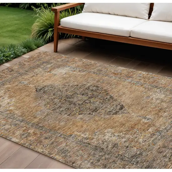 Copper And Taupe Medallion Washable Indoor Outdoor Area Rug Photo 2