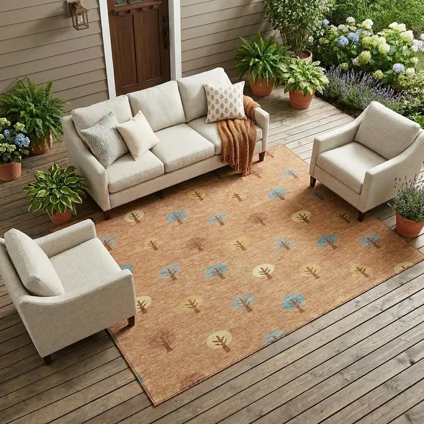 Copper And Teal Blue Geometric Washable Indoor Outdoor Area Rug Photo 1