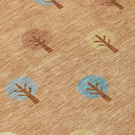 Copper And Teal Blue Geometric Washable Indoor Outdoor Area Rug Photo 6